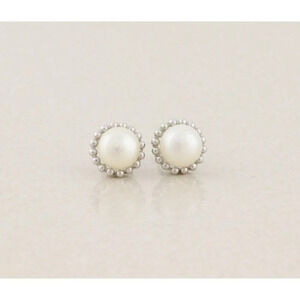 14k White Gold 8mm Freshwater Pearl Earrings Stud Post